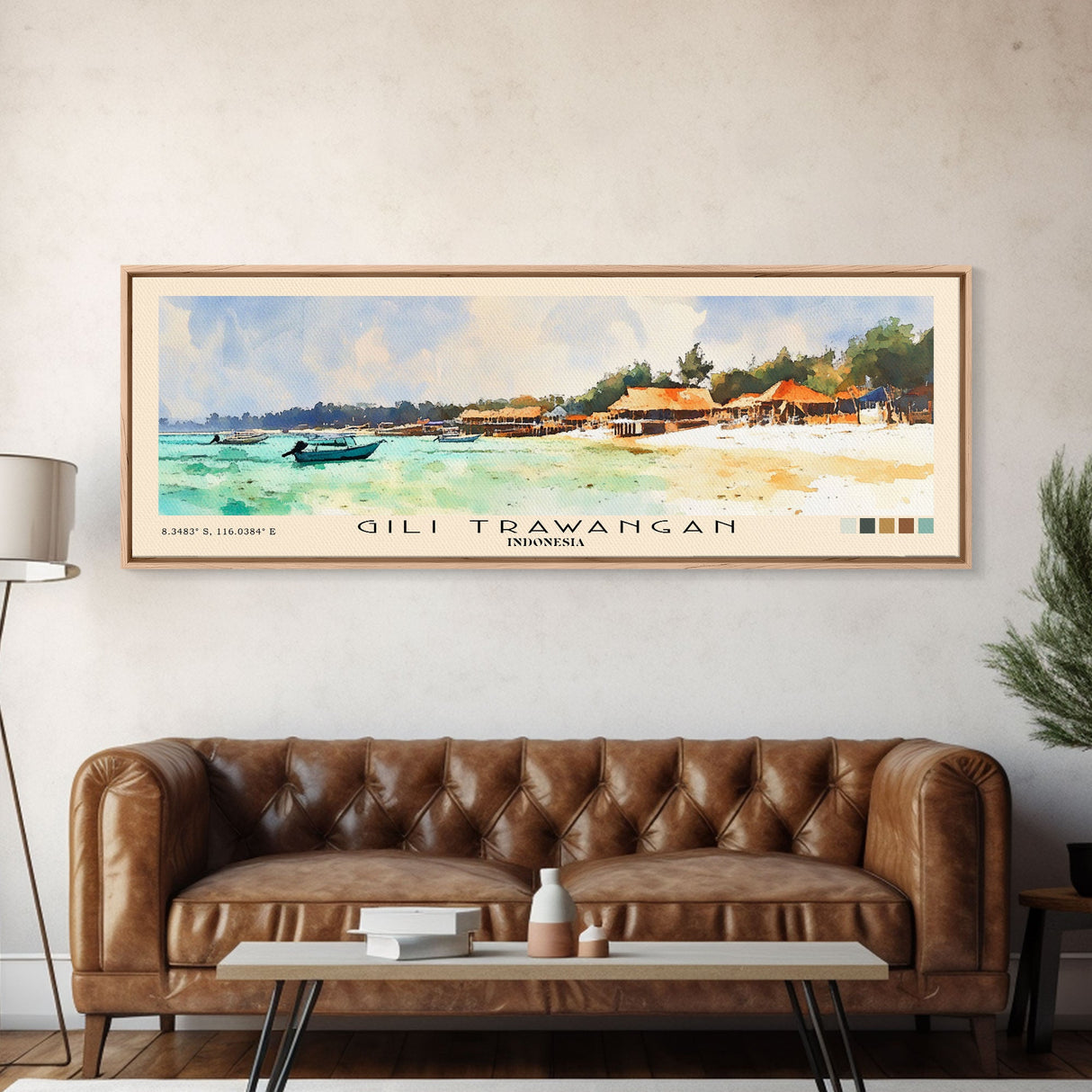 Gili Trawangan, Indonesia Watercolor Beach Print, Vacation Gift, Indonesia Wall Art, Framed Canvas Print, Framed Beach Painting