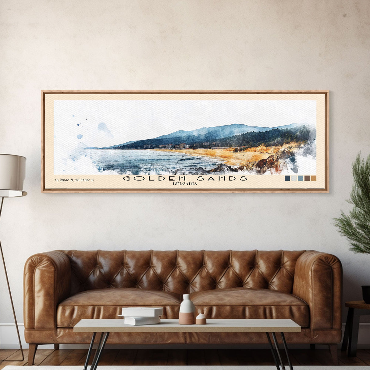 Golden Sands, Bulgaria Watercolor Beach Print, Vacation Gift, Bulgaria Wall Art, Framed Canvas Print, Framed Beach Painting