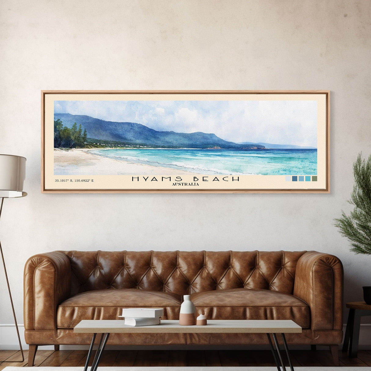 Hyams Beach, Australia Watercolor Beach Print, Vacation Gift, Australia Wall Art, Framed Canvas Print, Framed Beach Painting