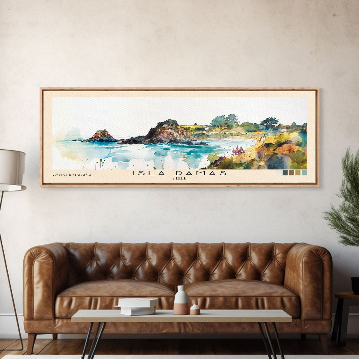 Isla Damas, Chile Watercolor Beach Print, Vacation Gift, Chile Wall Art, Framed Canvas Print, Framed Beach Painting