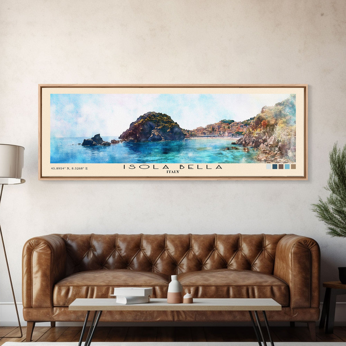 Isola Bella, Italy Watercolor Beach Print, Vacation Gift, Italy Wall Art, Framed Canvas Print, Framed Beach Painting