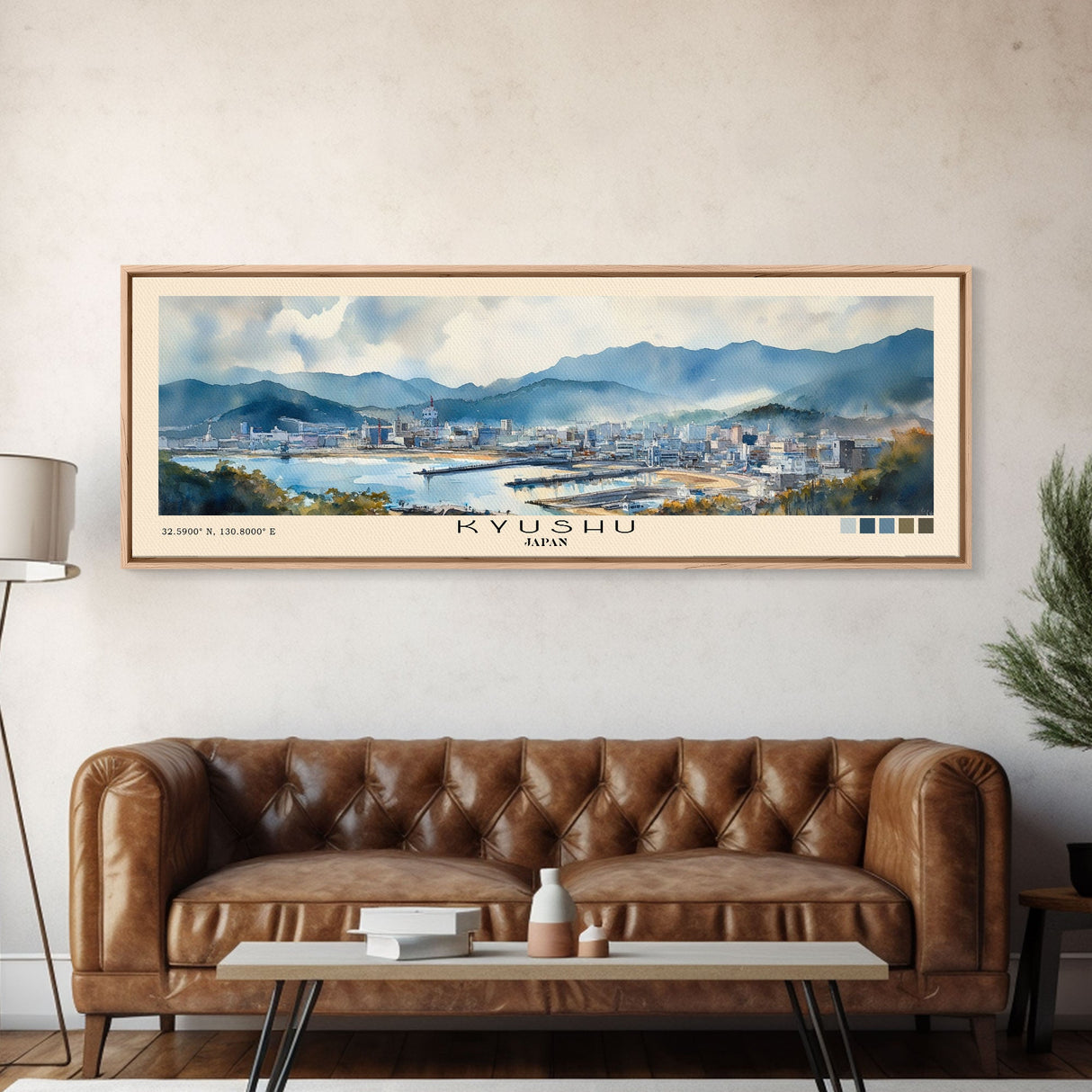 Kyushu, Japan Watercolor Beach Print, Vacation Gift, Japan Wall Art, Framed Canvas Print, Framed Beach Painting