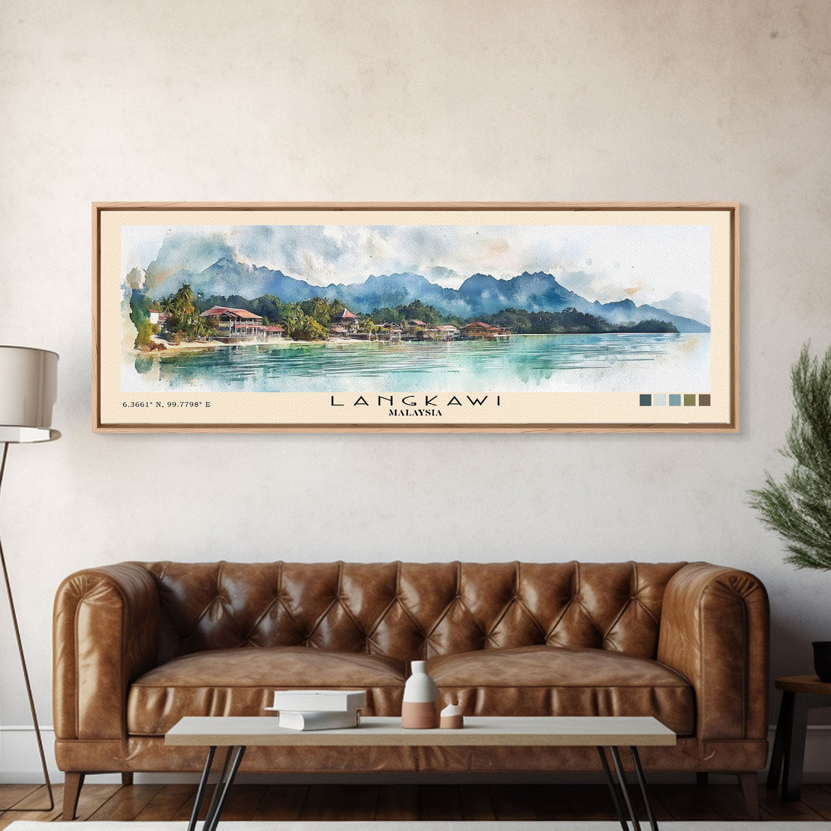 Langkawi, Malaysia Watercolor Beach Print, Vacation Gift, Malaysia Wall Art, Framed Canvas Print, Framed Beach Painting