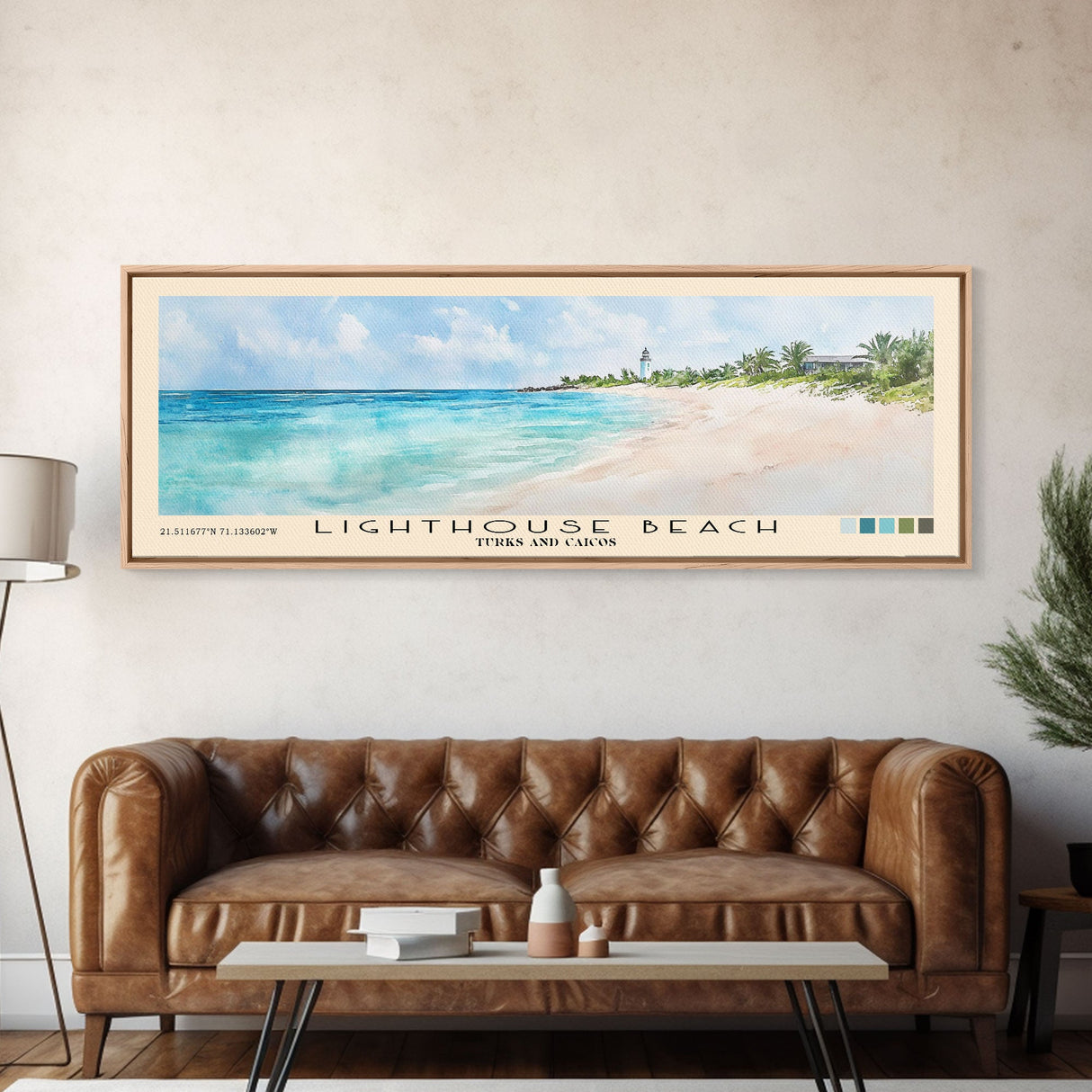 Lighthouse Beach, Turks and Caicos Watercolor Beach Print, Vacation Gift, Turks and Caicos Wall Art, Framed Canvas Print, Framed Beach Painting