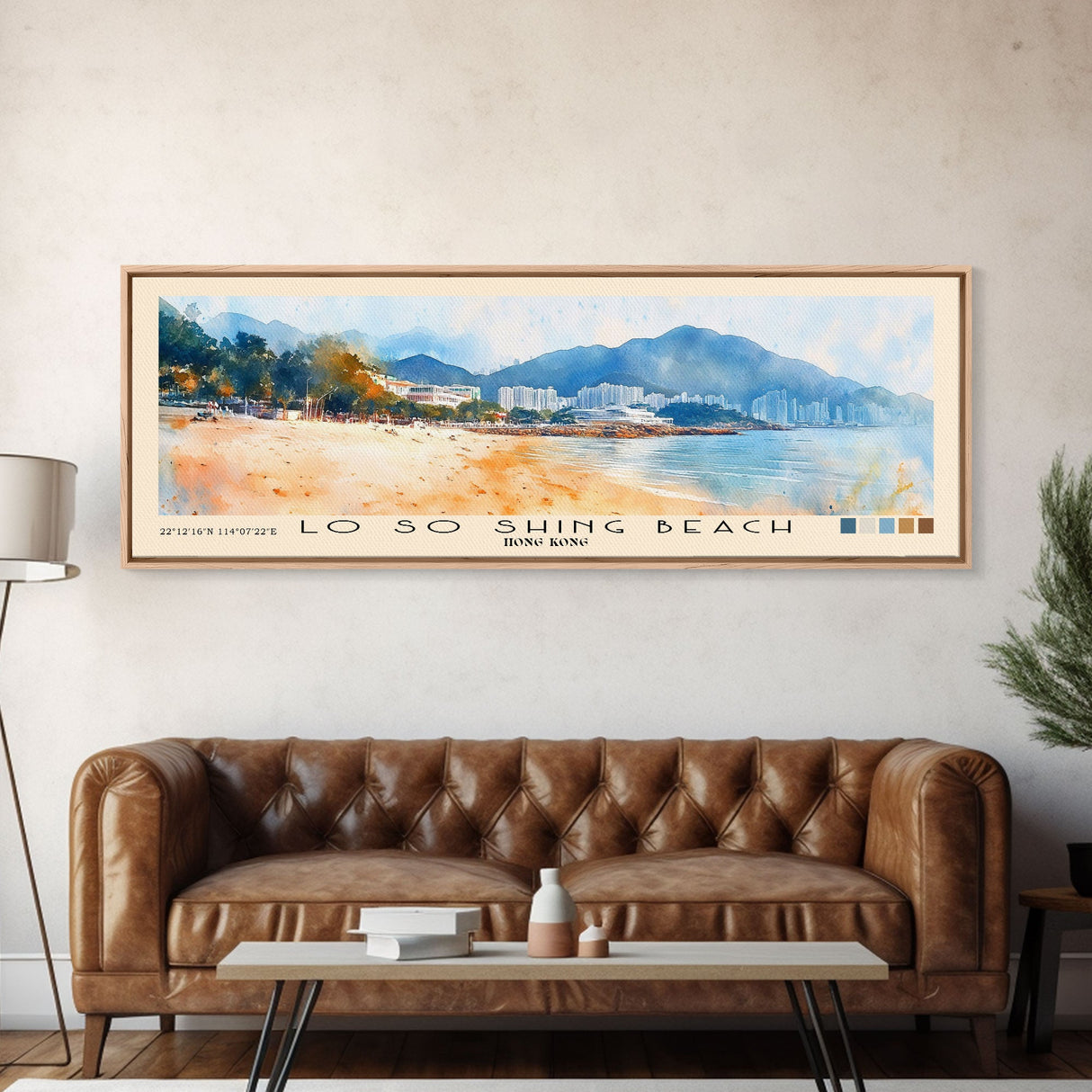 Lo So Shing Beach, Hong Kong Watercolor Beach Print, Vacation Gift, Hong Kong Wall Art, Framed Canvas Print, Framed Beach Painting