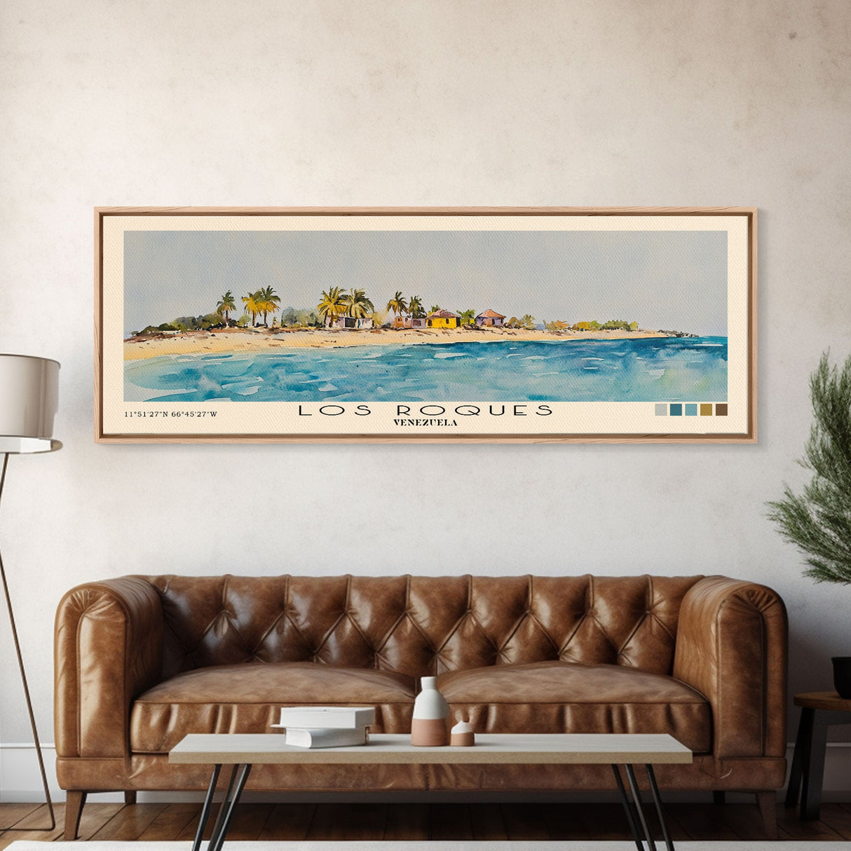 Los Roques, Venezuela Watercolor Beach Print, Vacation Gift, Venezuela Wall Art, Framed Canvas Print, Framed Beach Painting