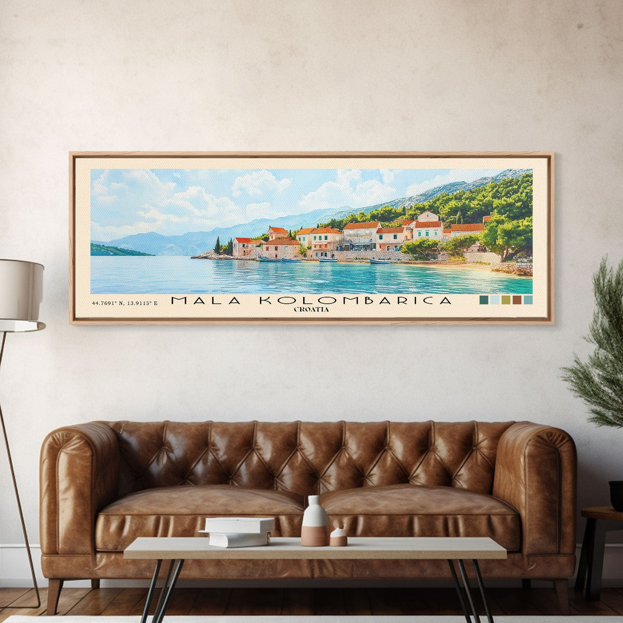 Mala Kolombarica, Croatia Watercolor Beach Print, Vacation Gift, Croatia Wall Art, Framed Canvas Print, Framed Beach Painting