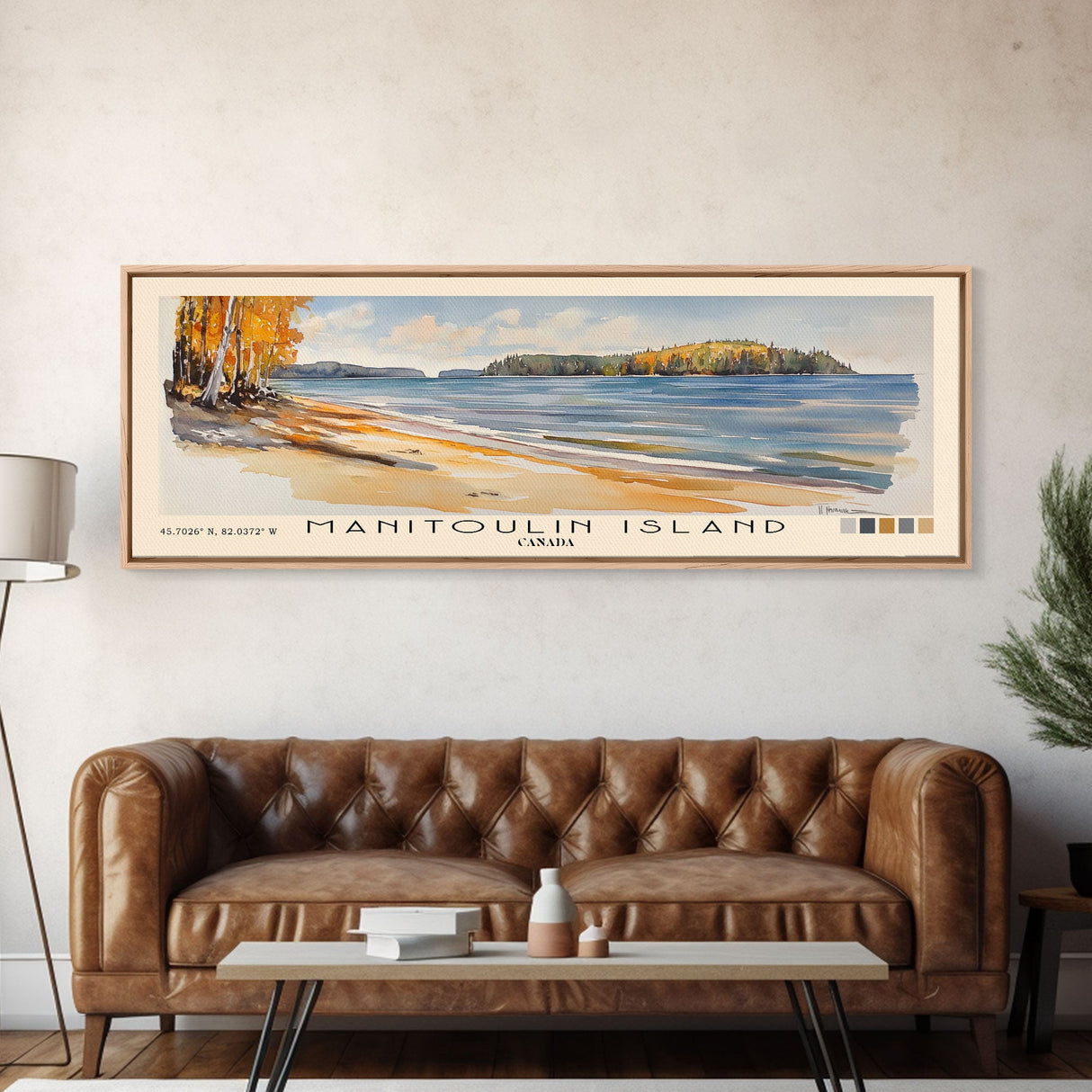 Manitoulin Island, Canada Watercolor Beach Print, Vacation Gift, Canada Wall Art, Framed Canvas Print, Framed Beach Painting