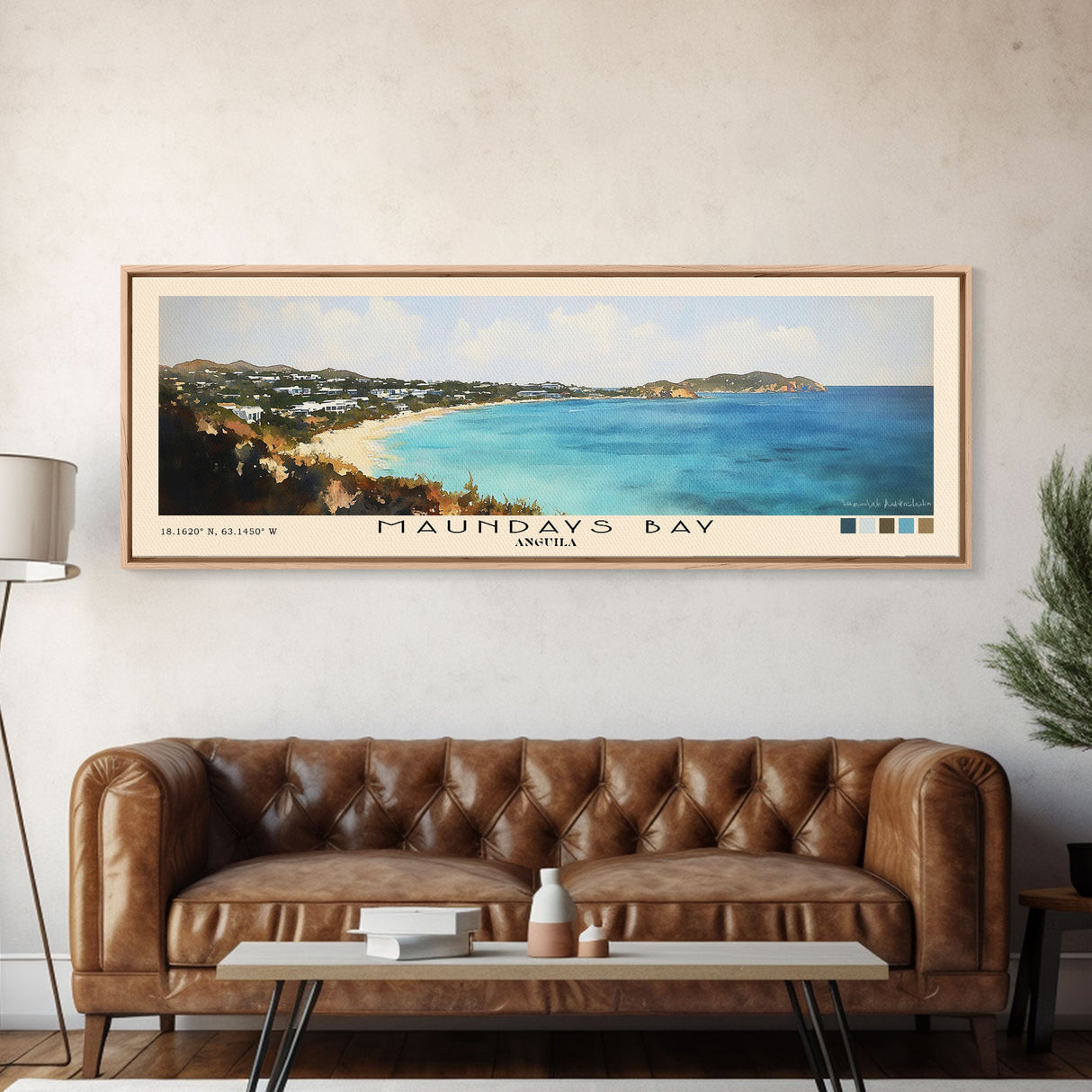 Maundays Bay, Anguila Watercolor Beach Print, Vacation Gift, Anguila Wall Art, Framed Canvas Print, Framed Beach Painting