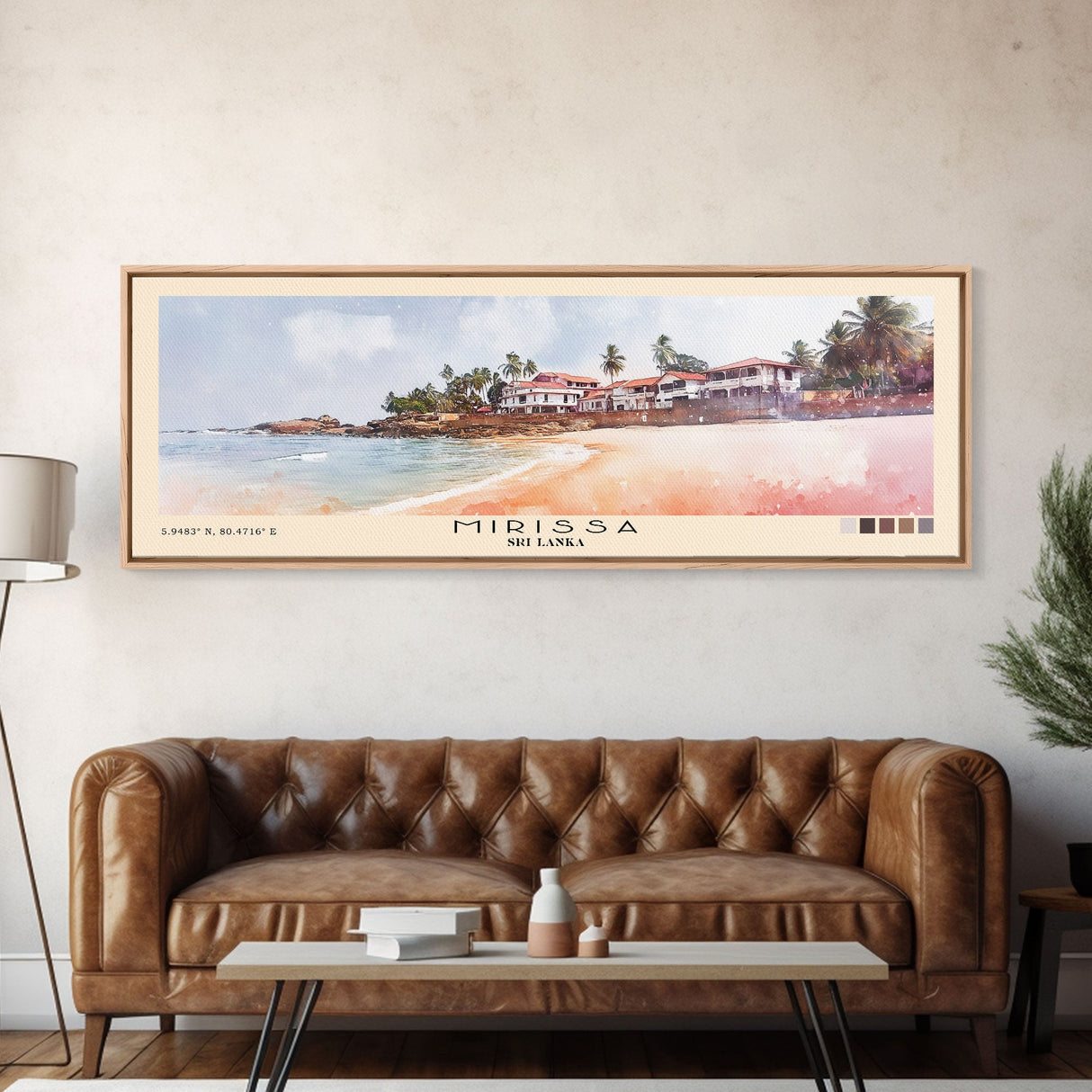 Mirissa, Sri Lanka Watercolor Beach Print, Vacation Gift, Sri Lanka Wall Art, Framed Canvas Print, Framed Beach Painting