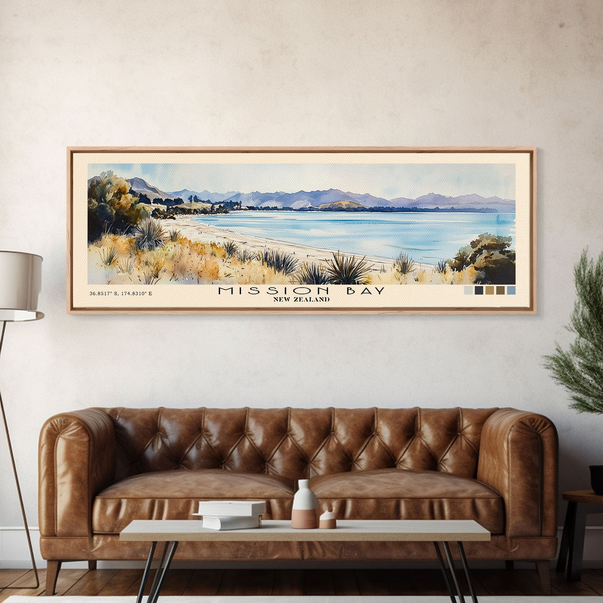 Mission Bay, New Zealand Watercolor Beach Print, Vacation Gift, New Zealand Wall Art, Beach Painting, Beach Decor, Beach Painting