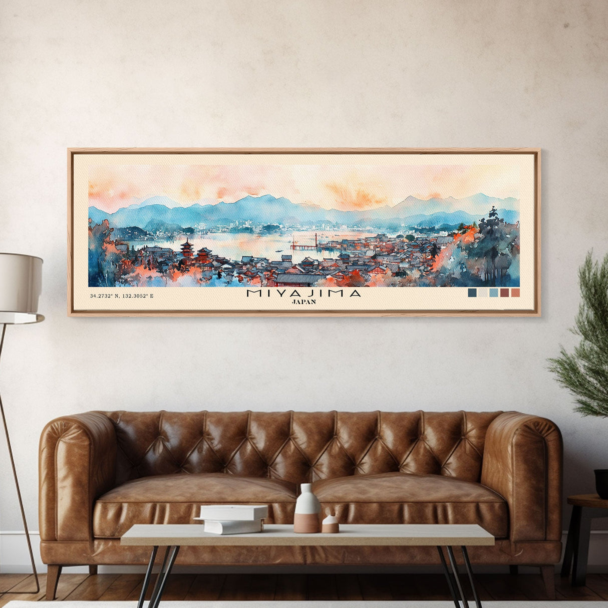 Miyajima, Japan Watercolor Print, Vacation Gift, Japan Wall Art, Beach Painting, Beach Decor, Large Wall Art, Wood Frame Art