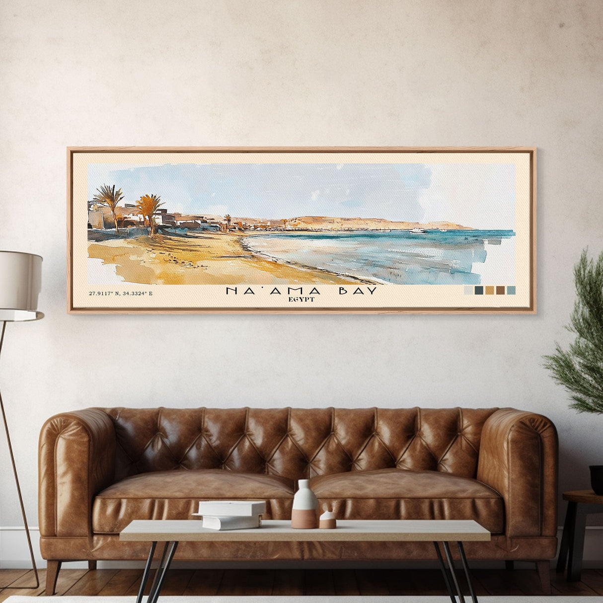 Na’ama Bay, Egypt Watercolor Beach Print, Vacation Gift, Egypt Wall Art, Framed Canvas Print, Framed Beach Painting