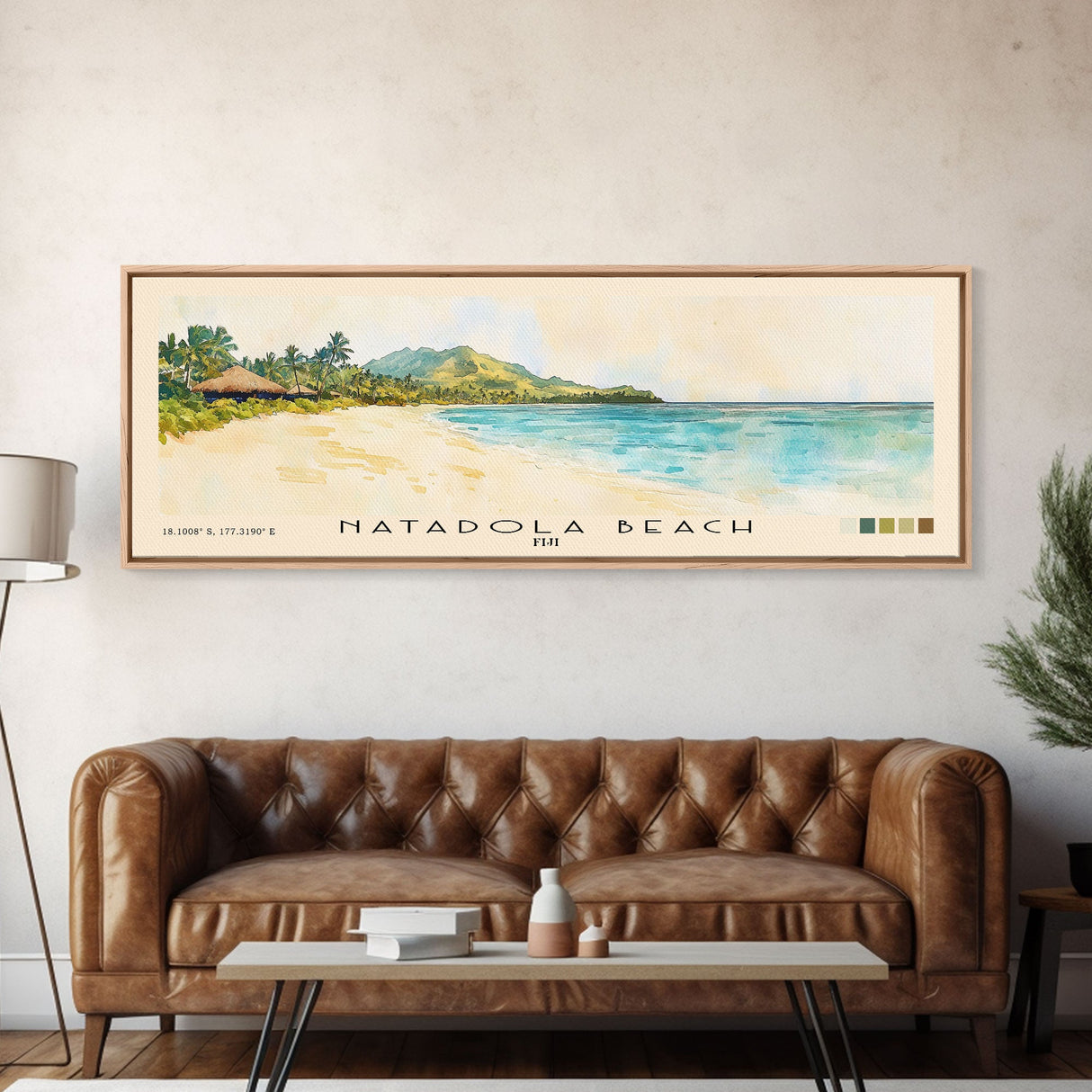 Natadola Beach, Fiji Watercolor Print, Vacation Gift, Fiji Wall Art, Beach Painting, Beach Decor, Large Wall Art, Wood Frame Art