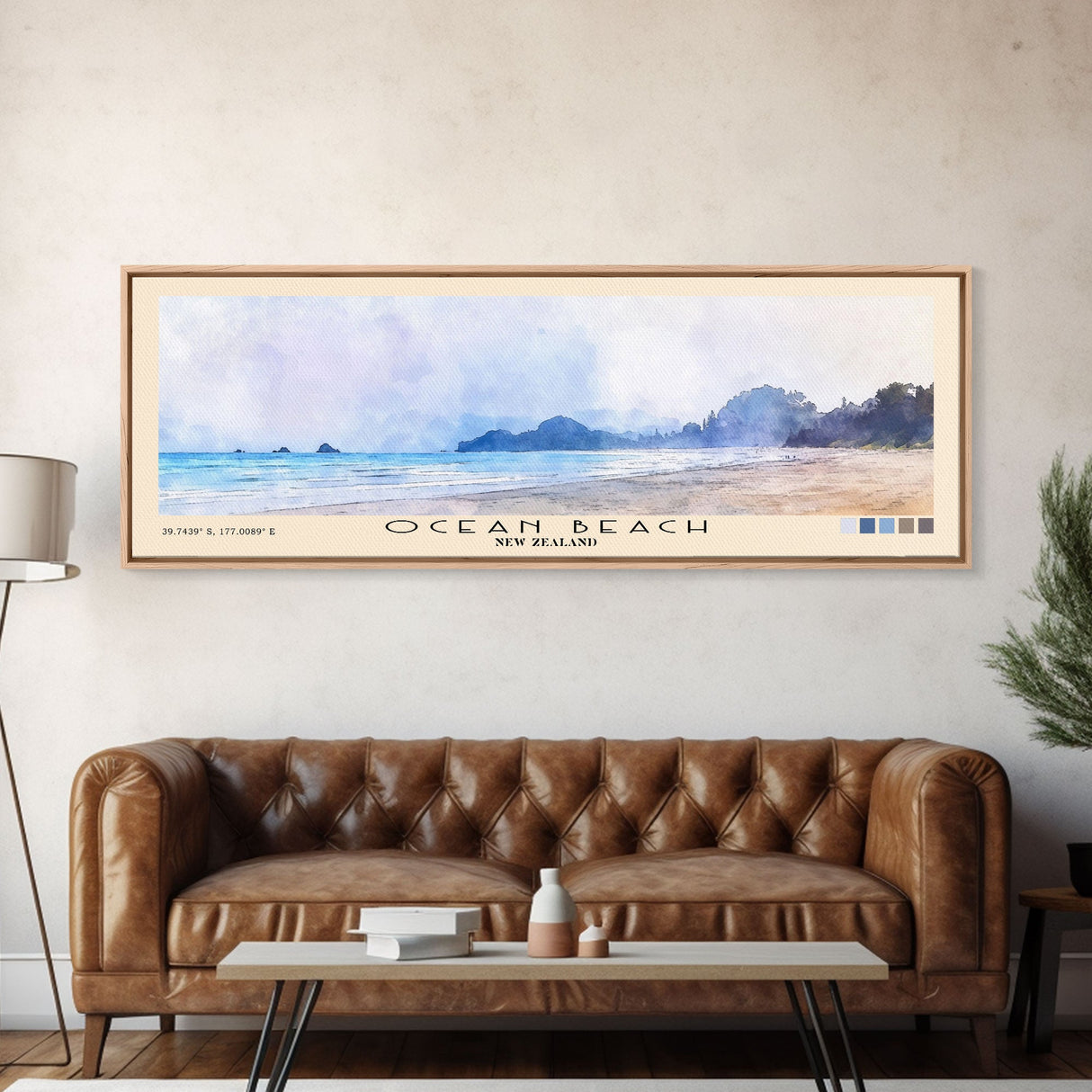 Ocean Beach, New Zealand Watercolor Print, Vacation Gift, New Zealand Wall Art, Beach Painting, Beach Decor, Large Wall Art, Wood Frame Art