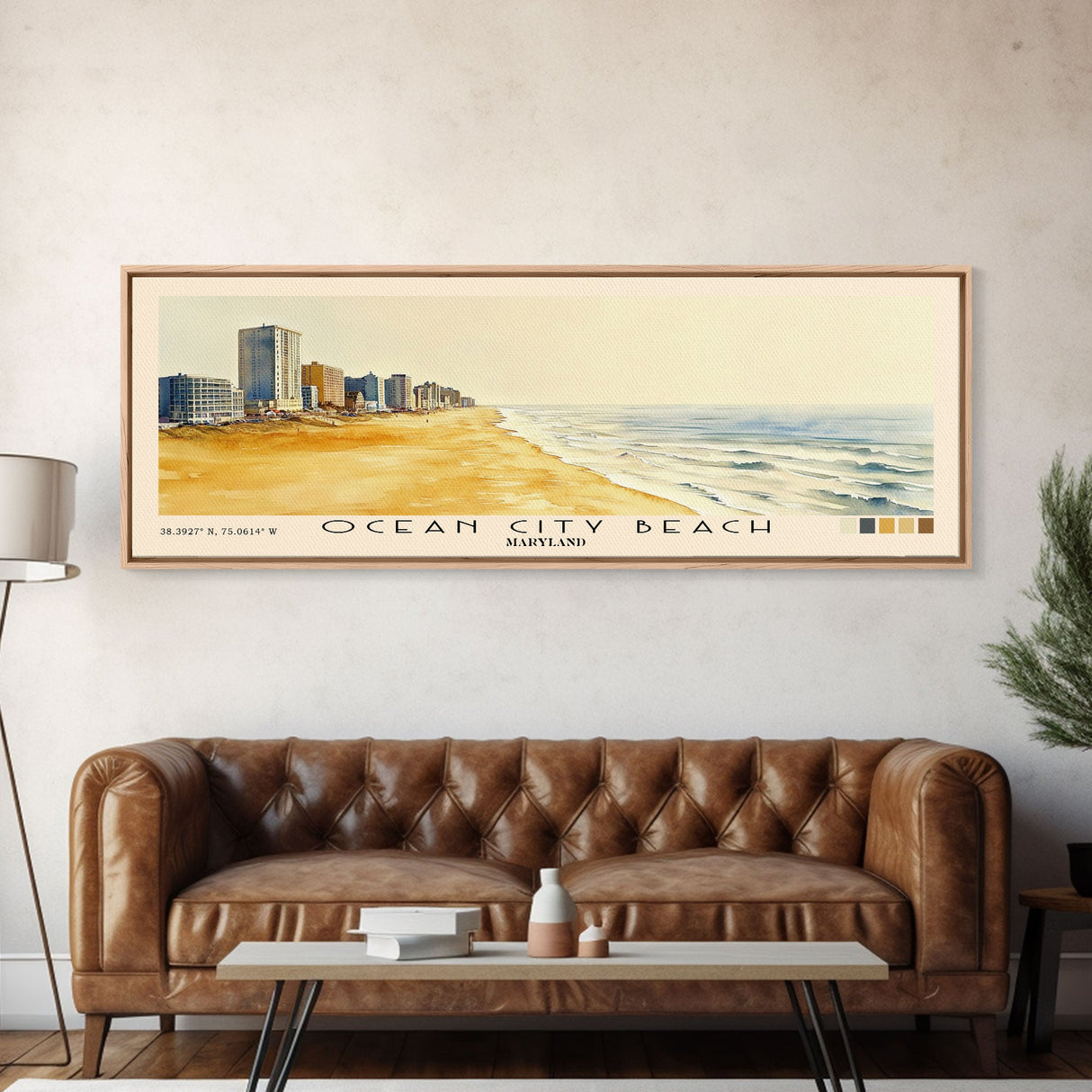 Ocean City Beach, Maryland Watercolor Beach Print, Vacation Gift, Maryland Wall Art, Framed Canvas Print, Framed Beach Painting