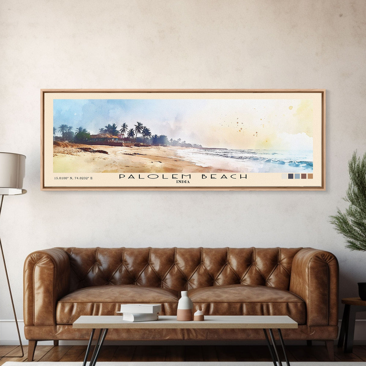 Palolem Beach, India Watercolor Beach Print, Vacation Gift, India Wall Art, Framed Canvas Print, Framed Beach Painting