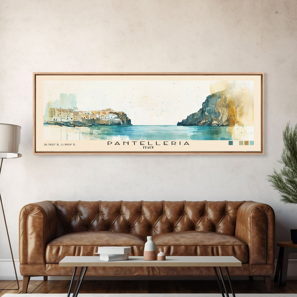 Pantelleria, Italy Watercolor Beach Print, Vacation Gift, Italy Wall Art, Framed Canvas Print, Framed Beach Painting