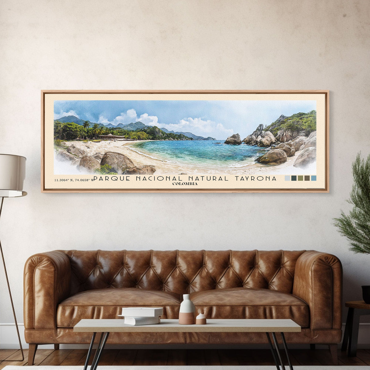 Parque Nacional Natural Tayrona, Colombia Watercolor Print, Vacation Gift, Colombia Wall Art, Beach Painting, Beach Decor, Large Wall Art, Wood Frame Art