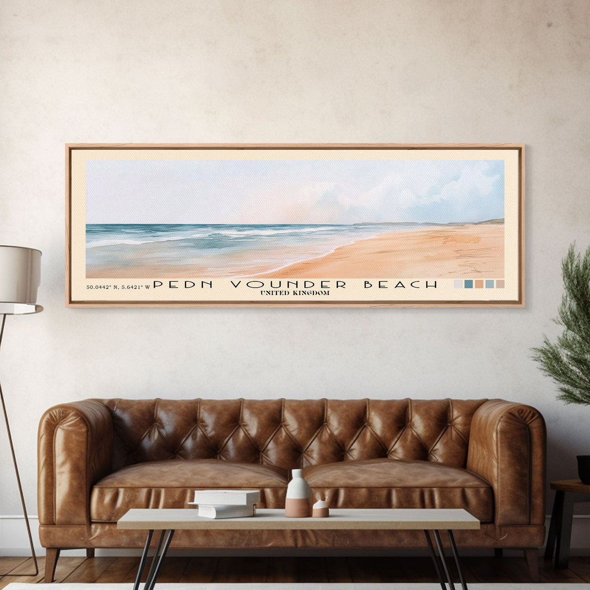 Pedn Vounder Beach, United Kingdom Watercolor Beach Print, Vacation Gift, United Kingdom Wall Art, Framed Canvas Print, Framed Beach Painting