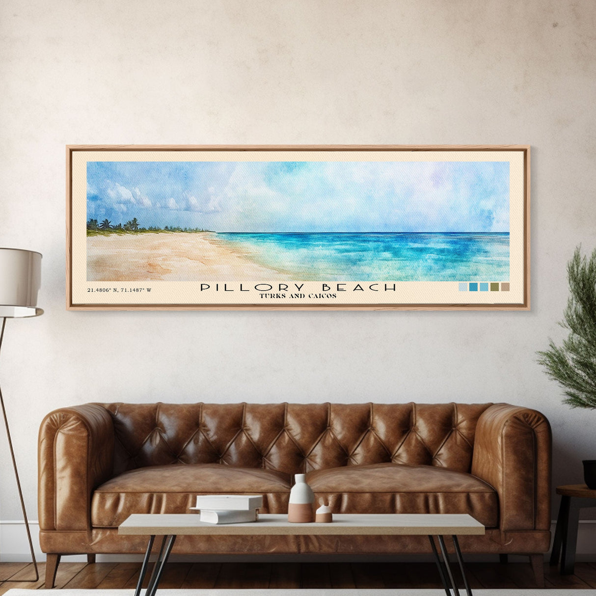 Pillory Beach, Turks and Caicos Watercolor Beach Print, Vacation Gift, Turks and Caicos Wall Art, Framed Canvas Print, Framed Beach Painting