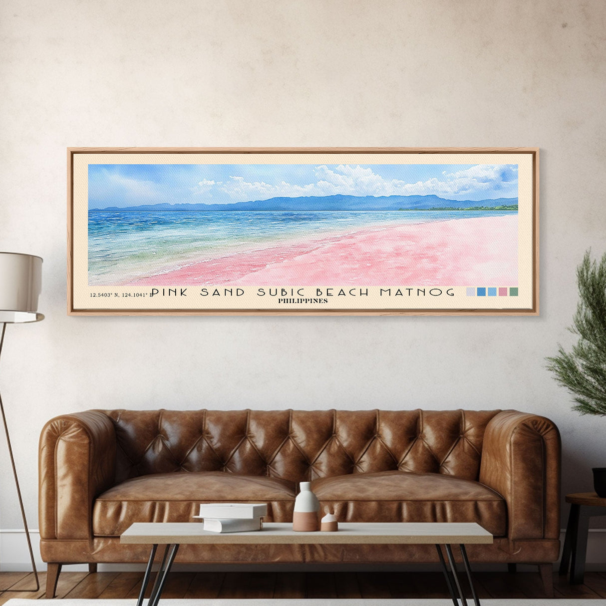 Pink sand Subic beach Matnog, Philippines Watercolor Print, Vacation Gift, Philippines Wall Art, Beach Painting, Beach Decor, Large Wall Art, Wood Frame Art