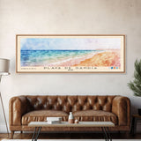 Playa de Gandía, Spain Watercolor Beach Print, Vacation Gift, Spain Wall Art, Framed Canvas Print, Framed Beach Painting