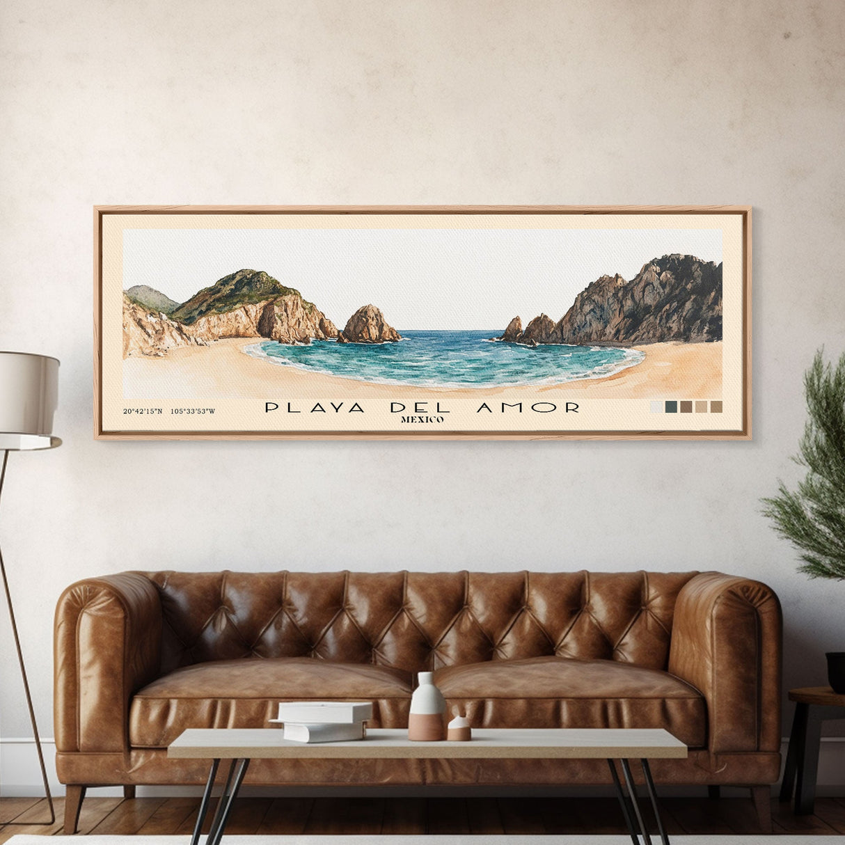 Playa del Amor, Mexico Watercolor Beach Print, Vacation Gift, Mexico Wall Art, Framed Canvas Print, Framed Beach Painting