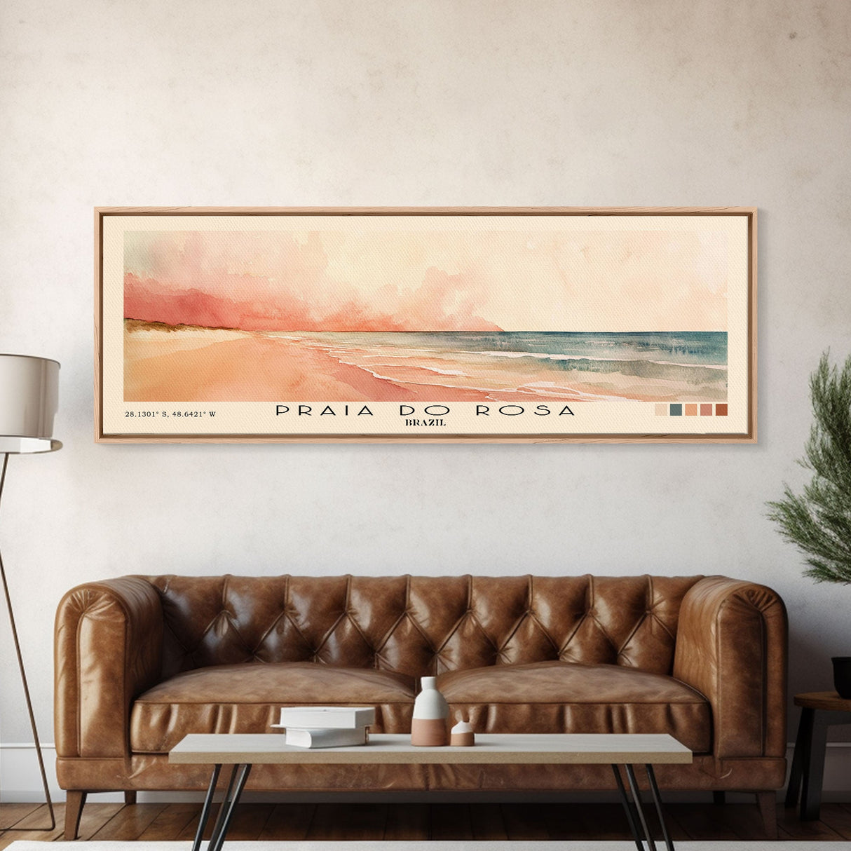 Praia do Rosa, Brazil Watercolor Print, Vacation Gift, Brazil Wall Art, Beach Painting, Beach Decor, Large Wall Art, Wood Frame Art