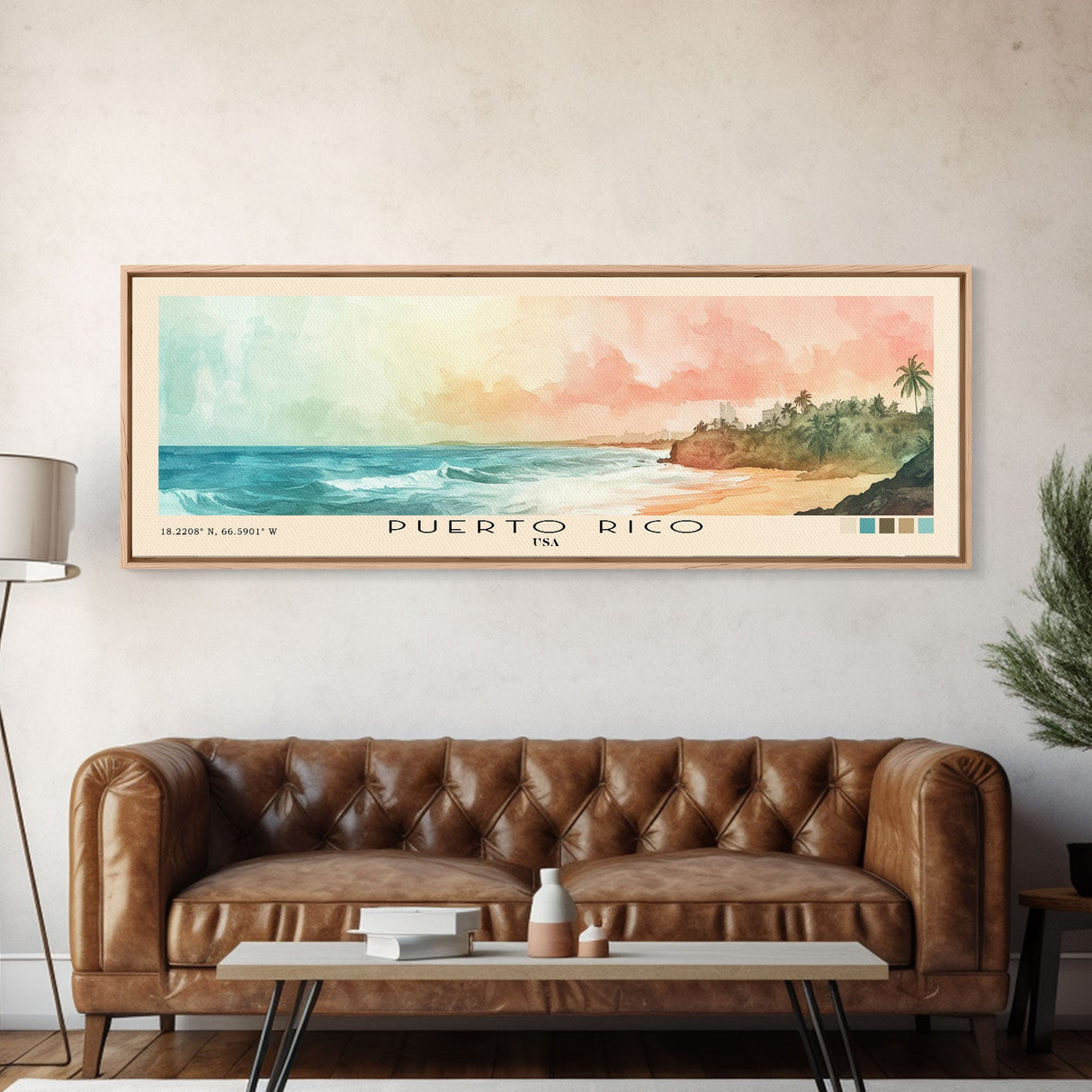 Puerto Rico, USA Watercolor Print, Vacation Gift, USA Wall Art, Beach Painting, Beach Decor, Large Wall Art, Wood Frame Art