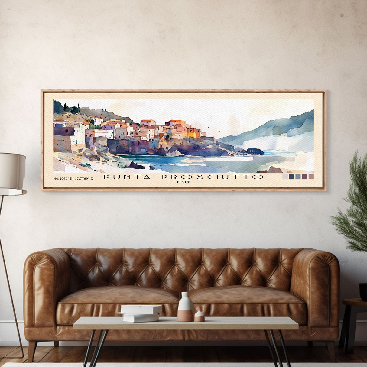 Punta Prosciutto, Italy Watercolor Beach Print, Vacation Gift, Italy Wall Art, Framed Canvas Print, Framed Beach Painting