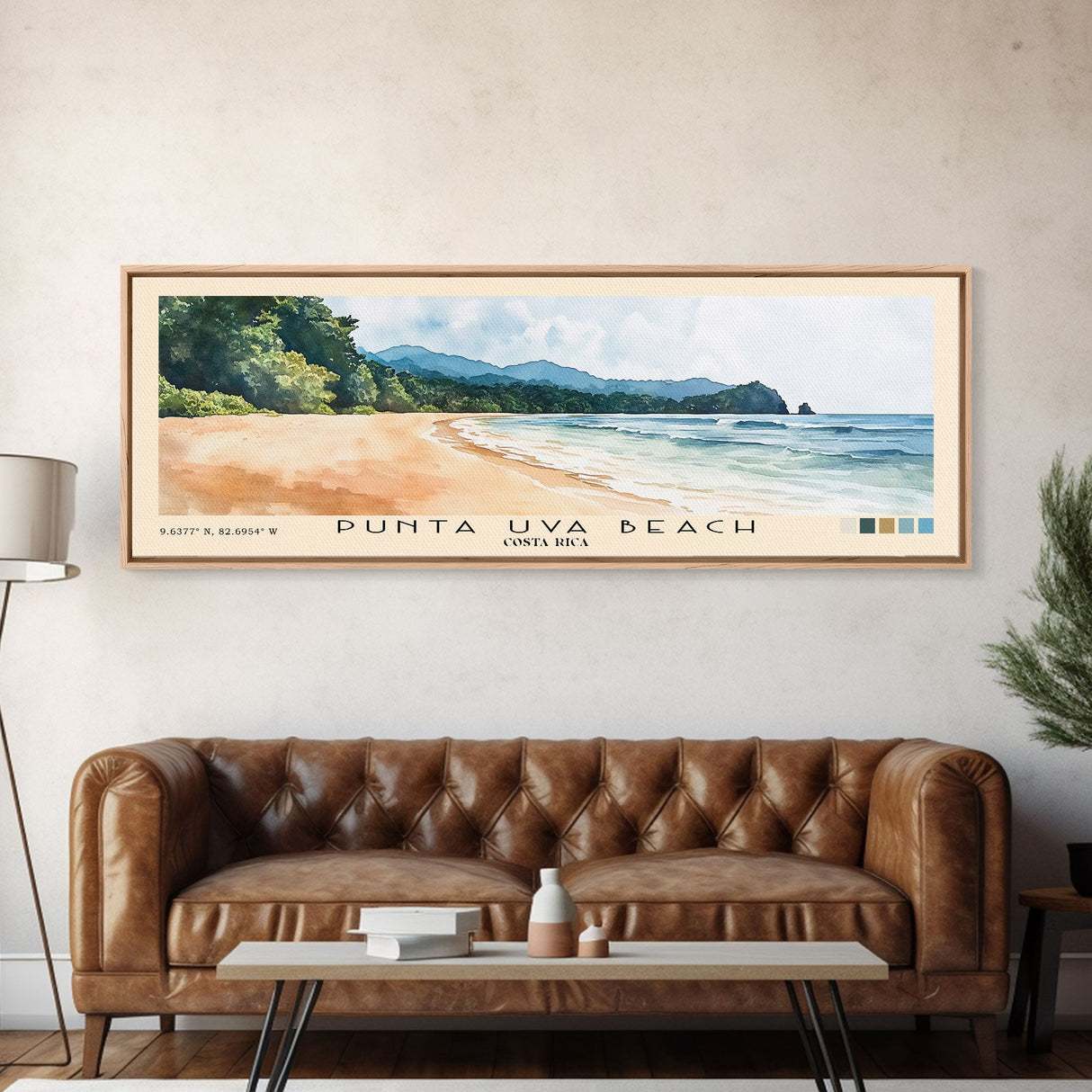 Punta Uva Beach, Costa Rica Watercolor Print, Vacation Gift, Costa Rica Wall Art, Beach Painting, Beach Decor, Large Wall Art, Wood Frame Art