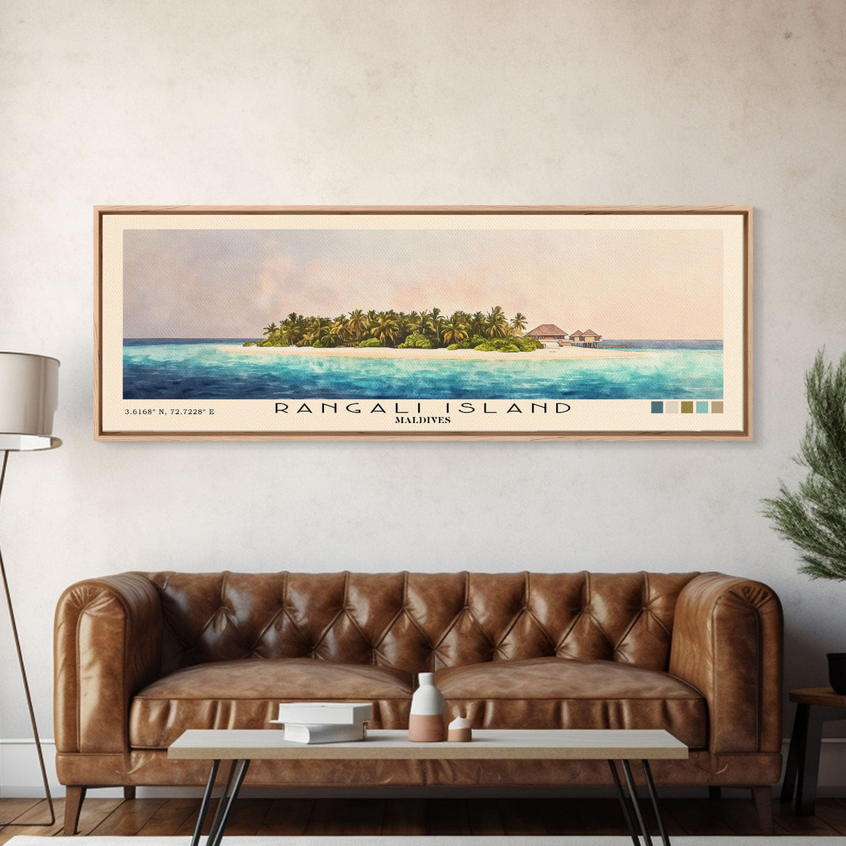 Rangali Island, Maldives Watercolor Beach Print, Vacation Gift, Maldives Wall Art, Framed Canvas Print, Framed Beach Painting