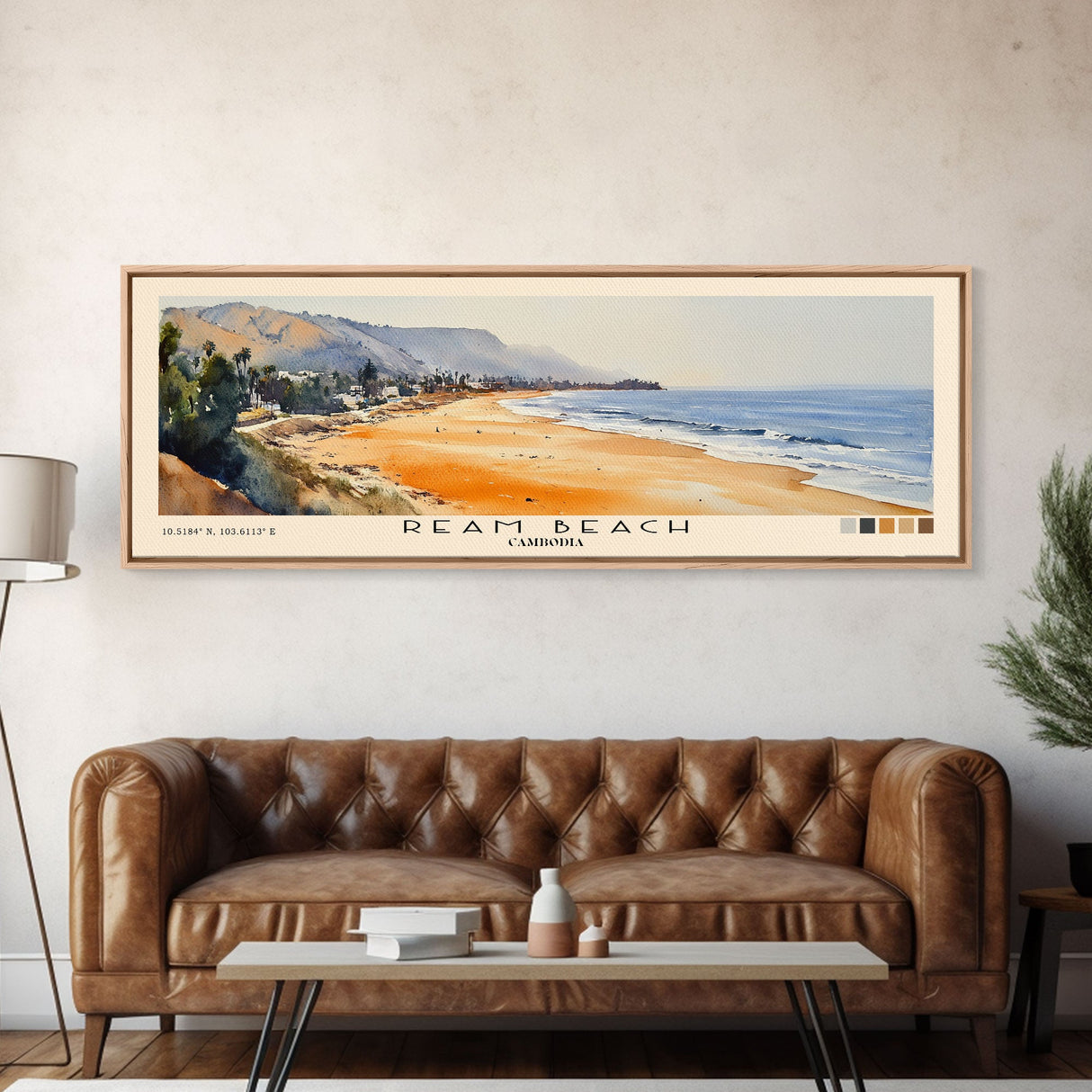 Ream Beach, Cambodia Watercolor Print, Vacation Gift, Cambodia Wall Art, Beach Painting, Beach Decor, Large Wall Art, Wood Frame Art