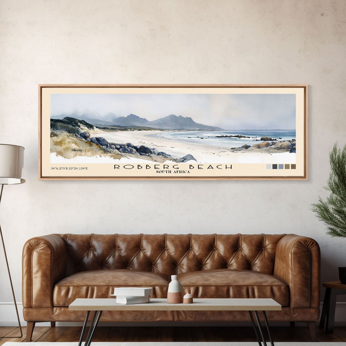 Robberg Beach, South Africa Watercolor Beach Print, Vacation Gift, South Africa Wall Art, Framed Canvas Print, Framed Beach Painting