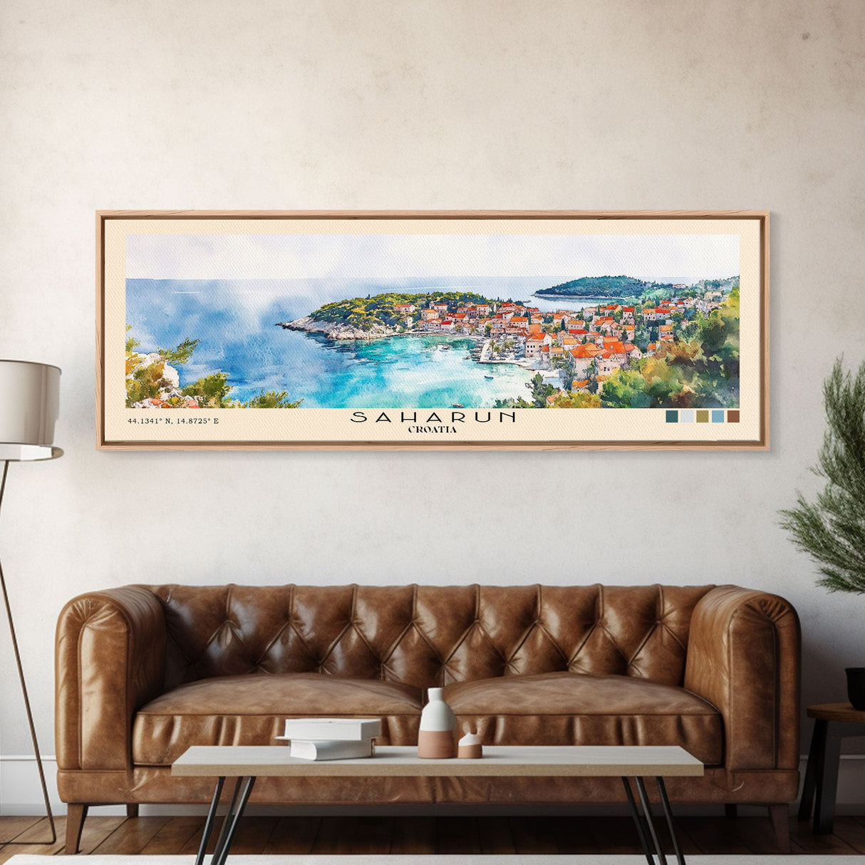 Saharun, Croatia Watercolor Print, Vacation Gift, Croatia Wall Art, Beach Painting, Beach Decor, Large Wall Art, Wood Frame Art