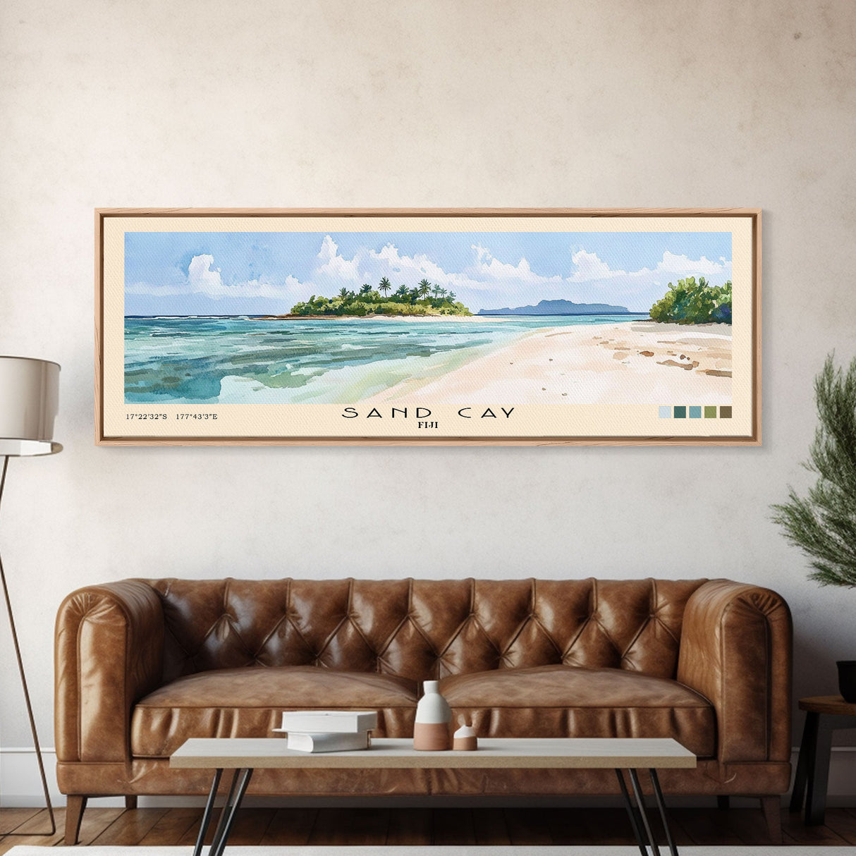 Sand Cay, Fiji Watercolor Beach Print, Vacation Gift, Fiji Wall Art, Framed Canvas Print, Framed Beach Painting