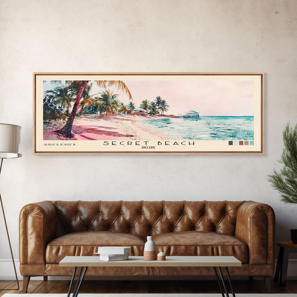 Secret Beach, Belize Watercolor Print, Vacation Gift, Belize Wall Art, Beach Painting, Beach Decor, Large Wall Art, Wood Frame Art