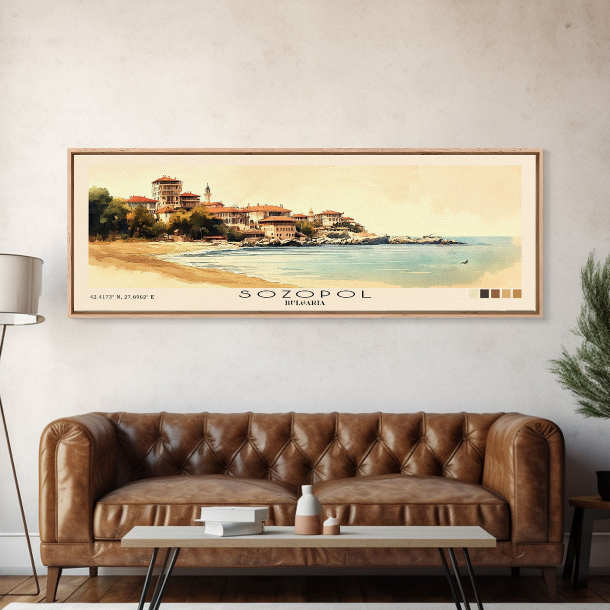 Sozopol, Bulgaria Watercolor Beach Print, Vacation Gift, Bulgaria Wall Art, Framed Canvas Print, Framed Beach Painting