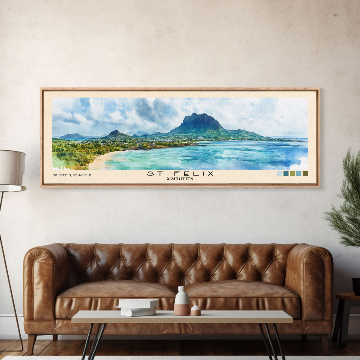 St Felix, Mauritius Watercolor Beach Print, Vacation Gift, Mauritius Wall Art, Framed Canvas Print, Framed Beach Painting