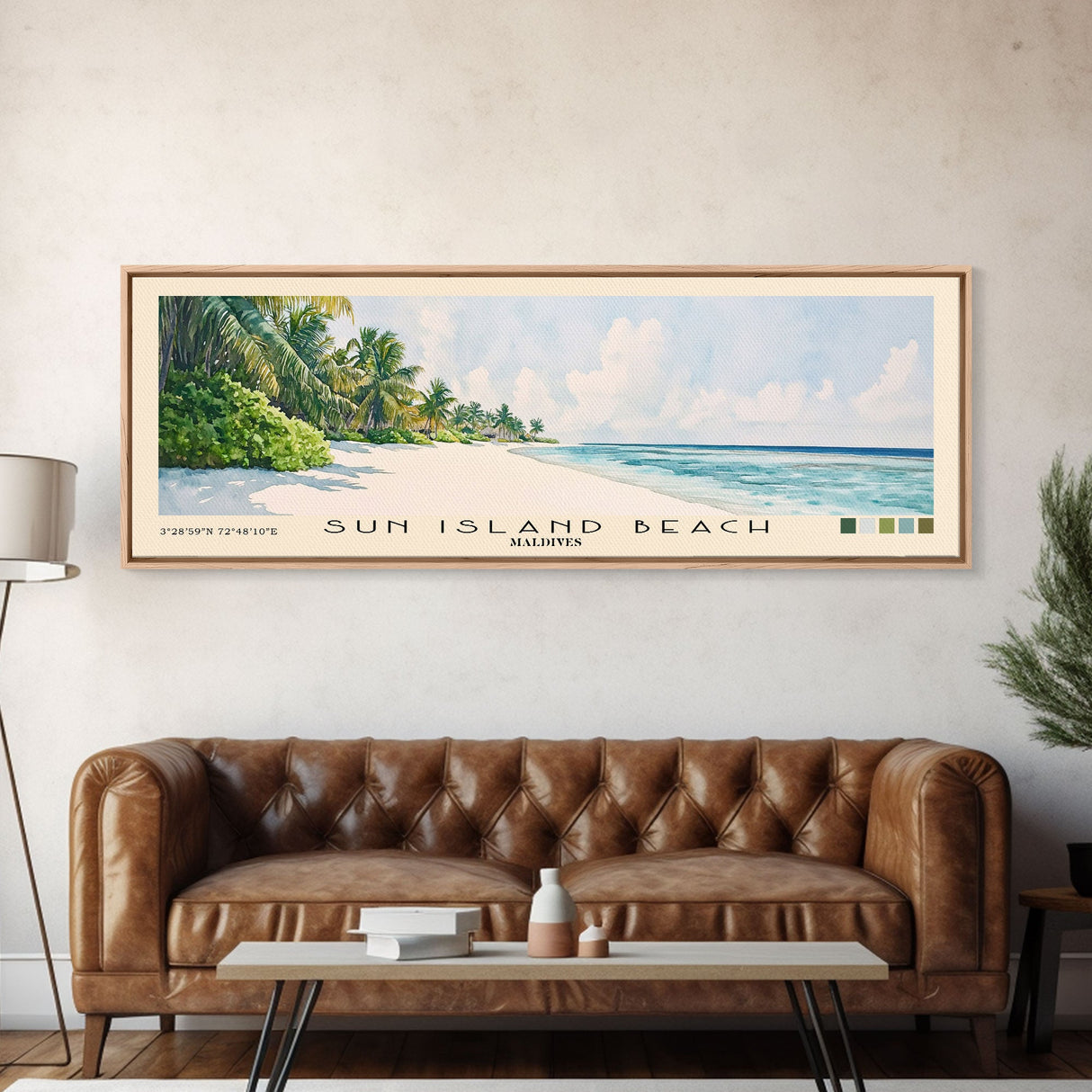 Sun Island Beach, Maldives Watercolor Print, Vacation Gift, Maldives Wall Art, Beach Painting, Beach Decor, Large Wall Art, Wood Frame Art