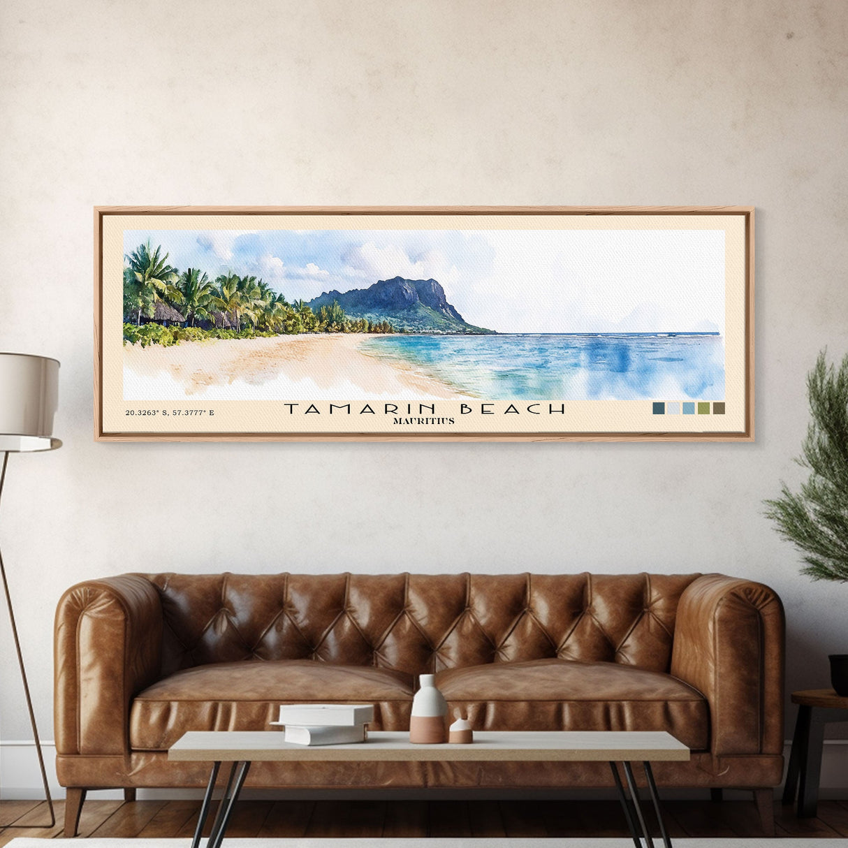 Tamarin Beach, Mauritius Watercolor Beach Print, Vacation Gift, Mauritius Wall Art, Framed Canvas Print, Framed Beach Painting