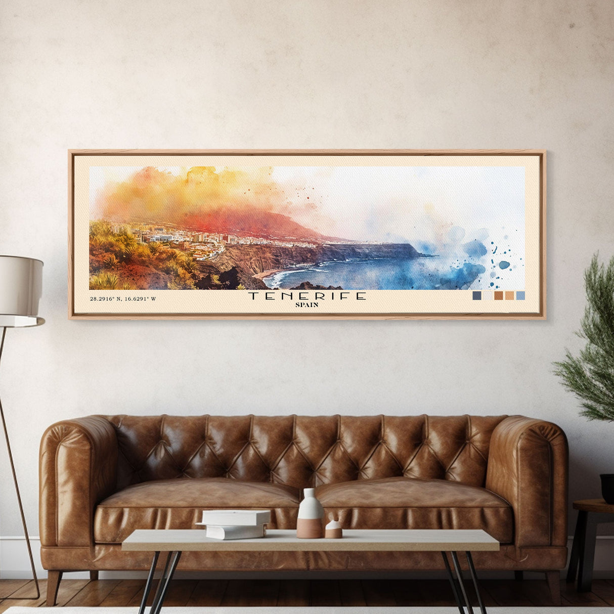 Tenerife, Spain Watercolor Beach Print, Vacation Gift, Spain Wall Art, Framed Canvas Print, Framed Beach Painting