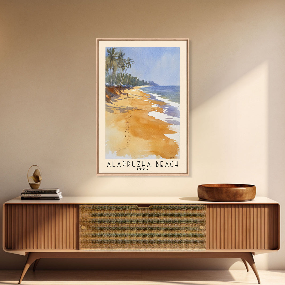 Alappuzha Beach, India Watercolor Print, Vacation Gift, India Wall Art, Beach Painting, Beach Decor, Large Wall Art, Wood Frame Art