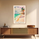 Arashi Beach, Aruba Watercolor Beach Print, Vacation Gift, Aruba Wall Art, Framed Canvas Print, Framed Beach Painting