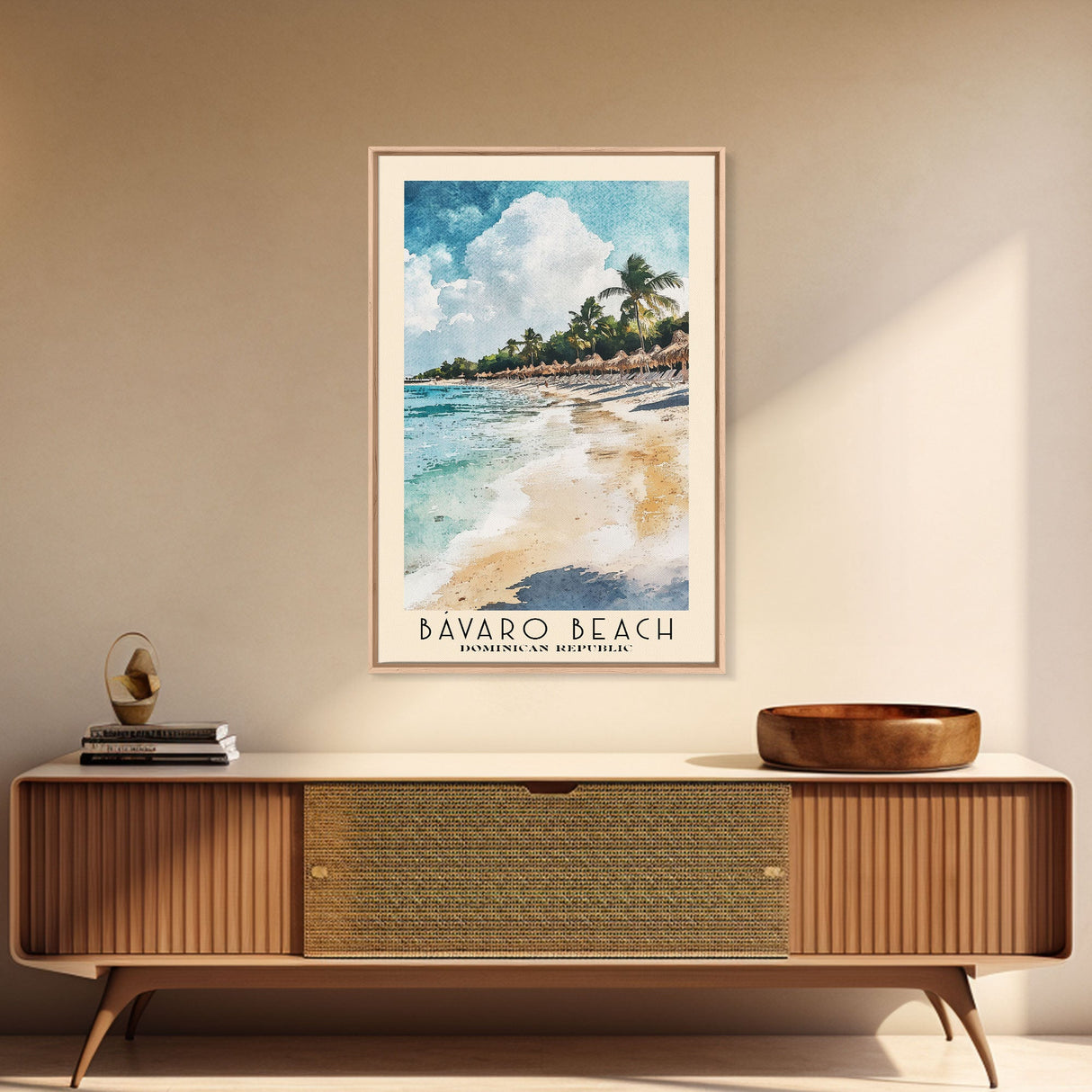 Bávaro Beach, Dominican Republic Watercolor Beach Print, Vacation Gift, Dominican Republic Wall Art, Framed Canvas Print, Framed Beach Painting