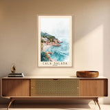 Cala Salada, Spain Watercolor Beach Print, Vacation Gift, Spain Wall Art, Framed Canvas Print, Framed Beach Painting