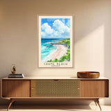 Crane Beach, Barbados Watercolor Beach Print, Vacation Gift, Barbados Wall Art, Framed Canvas Print, Framed Beach Painting