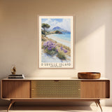 D’Urville Island, New Zealand Watercolor Beach Print, Vacation Gift, New Zealand Wall Art, Framed Canvas Print, Framed Beach Painting