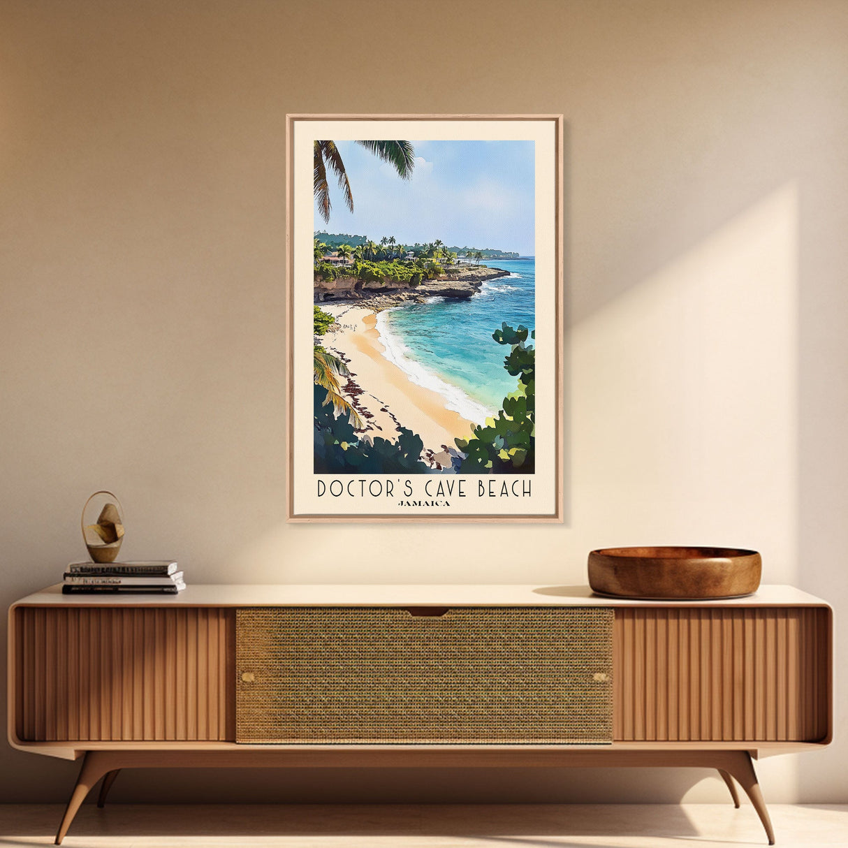 Doctor’s Cave Beach, Jamaica Watercolor Beach Print, Vacation Gift, Jamaica Wall Art, Framed Canvas Print, Framed Beach Painting